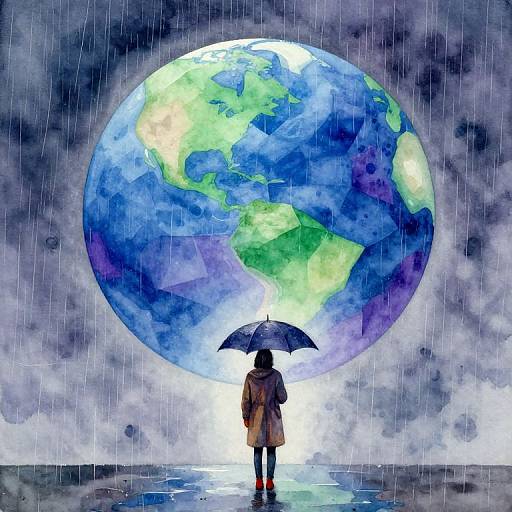 Watercolor Sci-Fi Rainy Day Scene