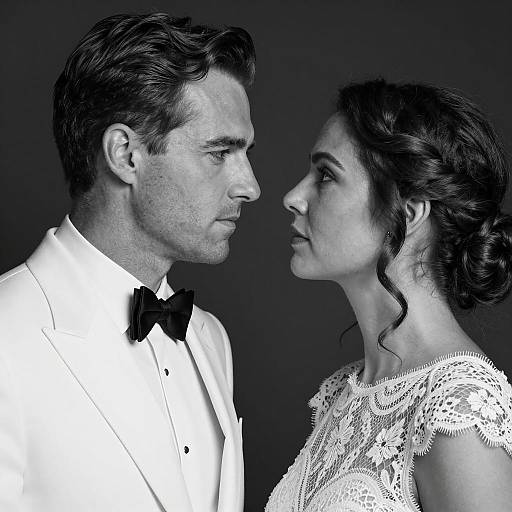 Black and White Profile Portrait of Couple