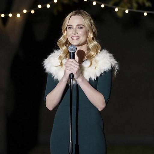 Elegant Blonde Woman at Microphone