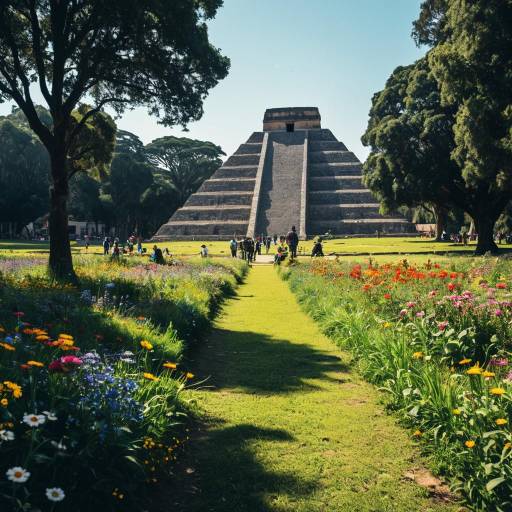 Aztec Pyramid Ruins with Meadow Path