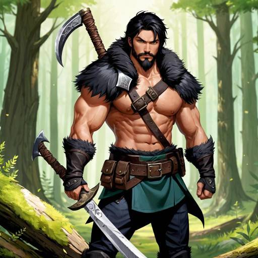 Muscular Warrior in a Forest Setting