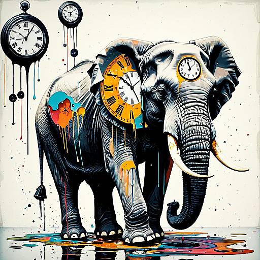 Surreal Elephant with Melting Clocks