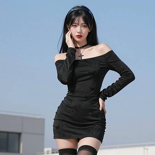 Elegant Asian Woman in Butterfly Dress