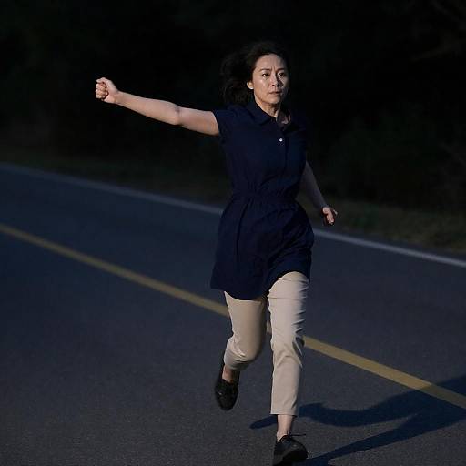 Determined Woman Running at Night