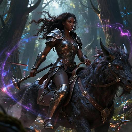 Black Woman Warrior Riding Mythical Beast