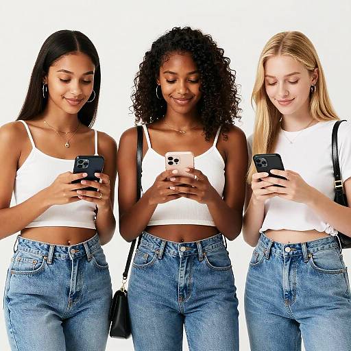 Three Girls with Smartphones and Denim