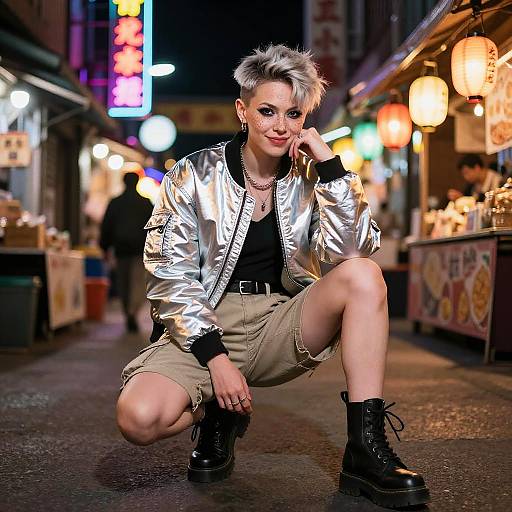 Mischievous Non-Binary in Neon Alley