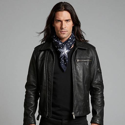 Rock Star Man in Leather Jacket