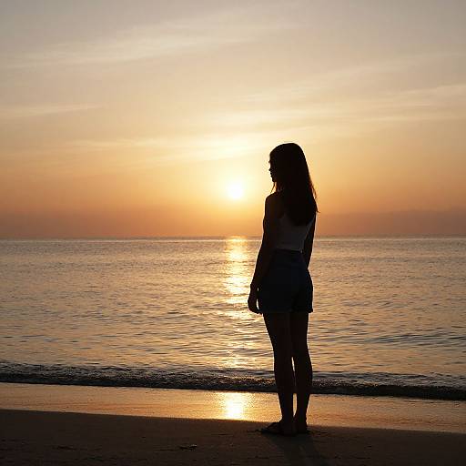 Woman Silhouette on Sunset Beach
