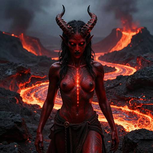 Red Demon in Volcanic Landscape