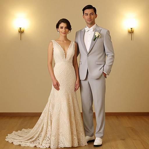 Sophisticated Elegant Wedding Couple Indoors