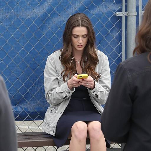 Woman Sitting on Bench Using Mobile Phone