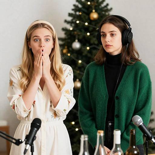 Surprised Women Celebrating Christmas Indoors