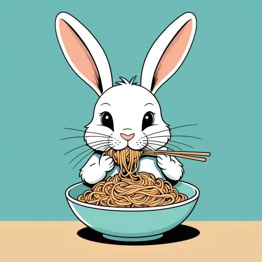 Vintage Cartoon Rabbit Enjoying Spaghetti