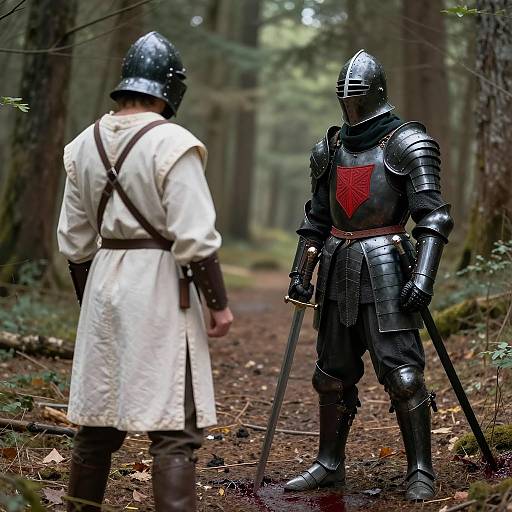 Medieval Knights Facing Off in Forest