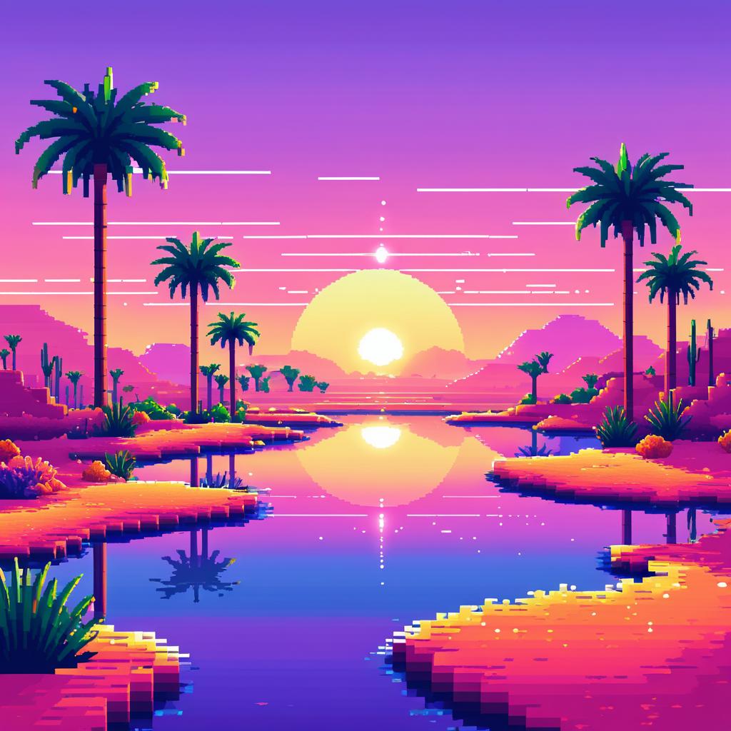 Vibrant Pixel Art Desert Oasis Scene