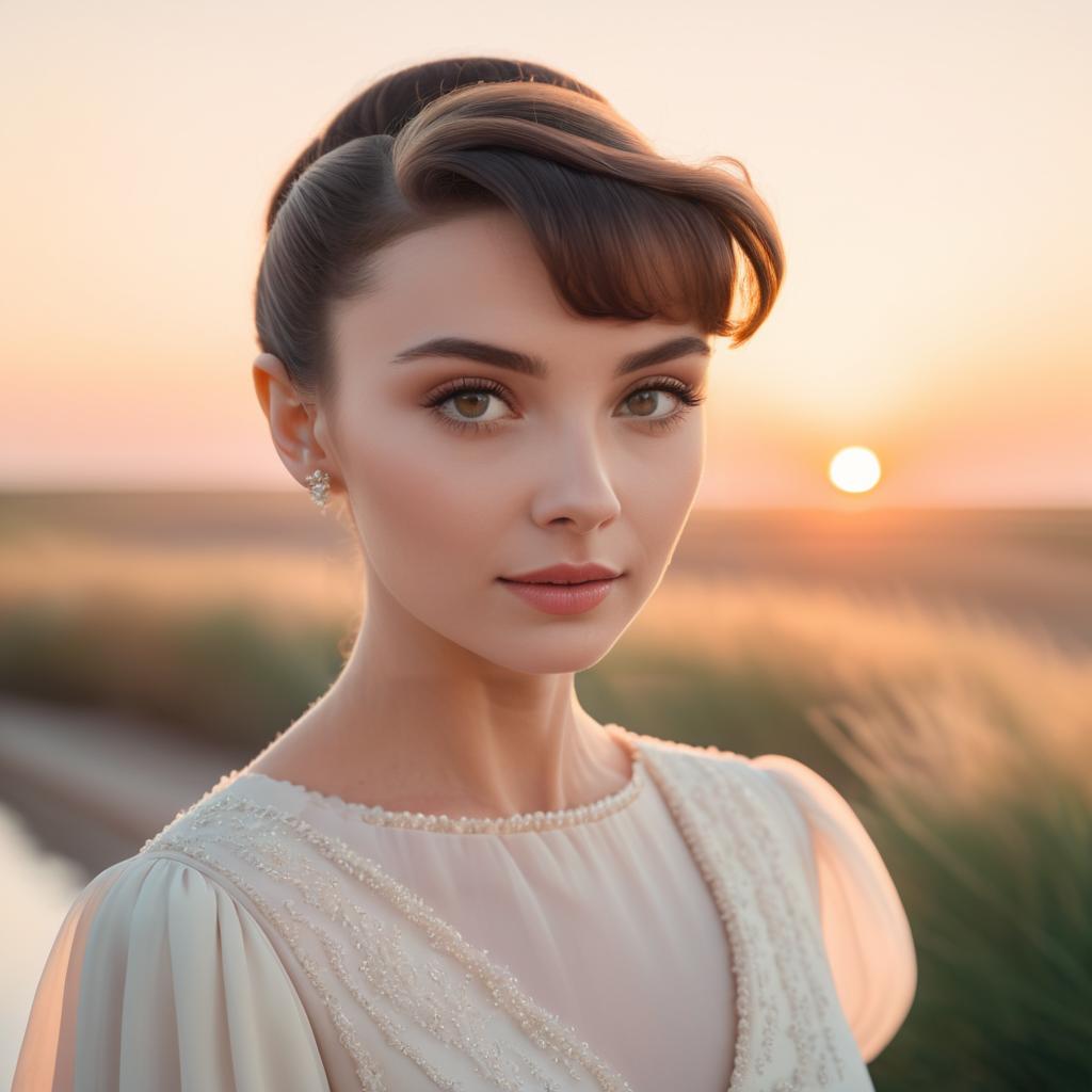 Elegant Audrey Hepburn Portrait at Sunset