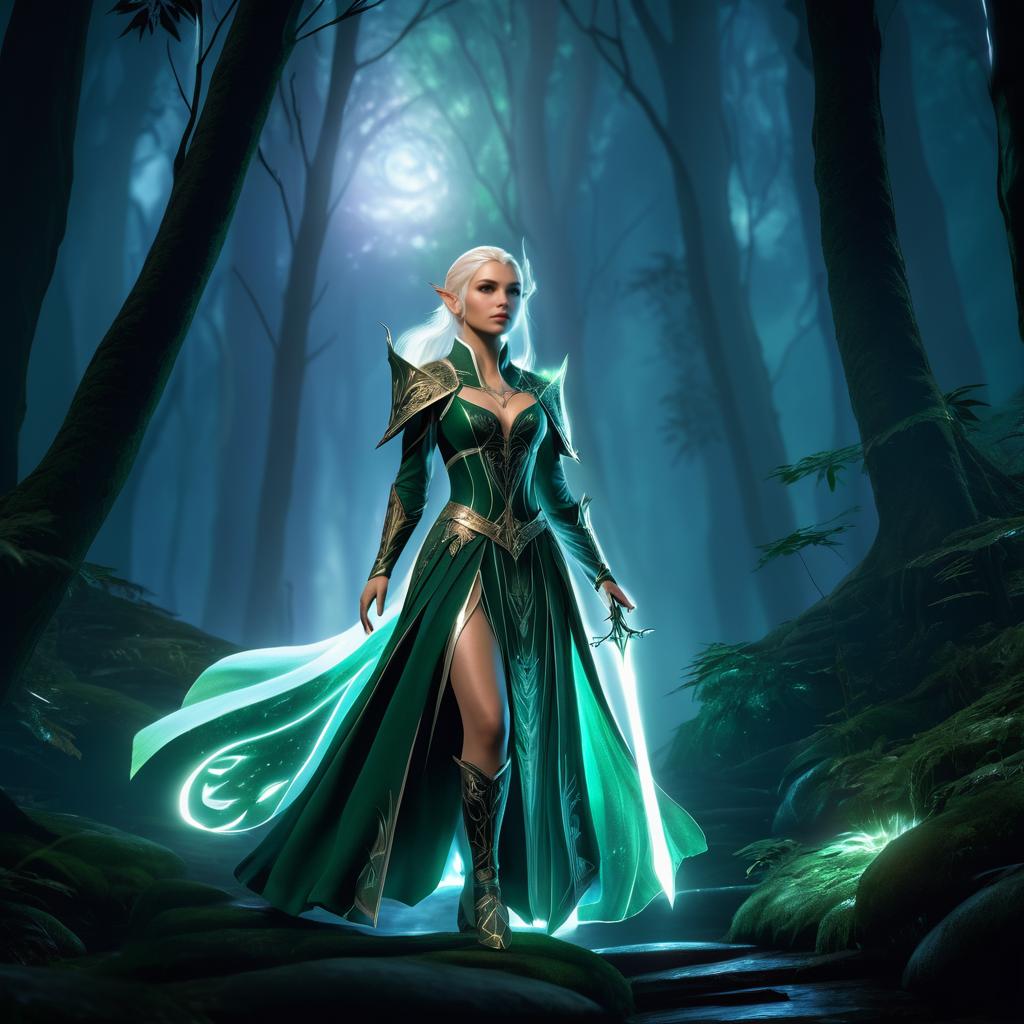 Elegant Female Elf in Mystical Forest