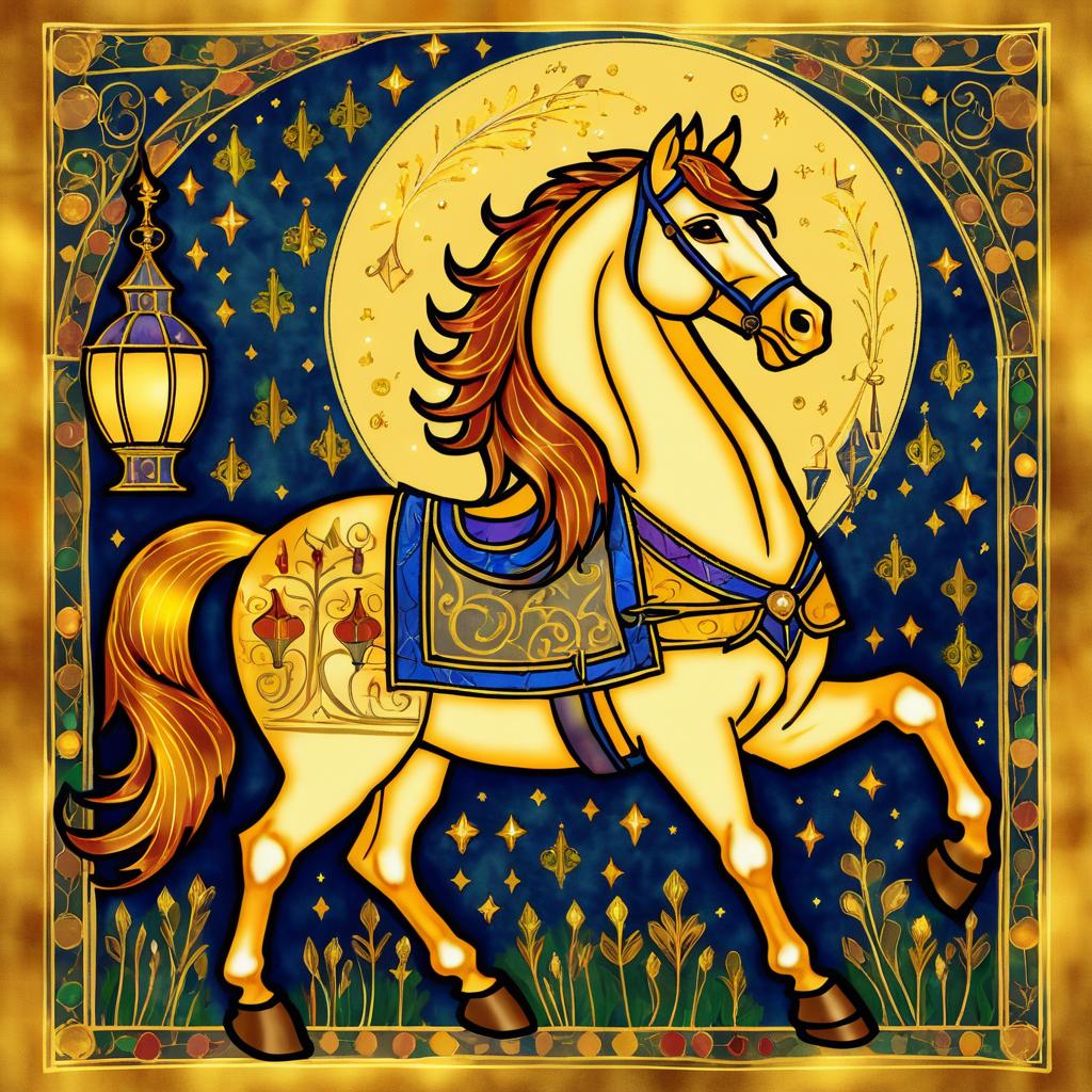 Whimsical Horse Lantern in Manuscript Art