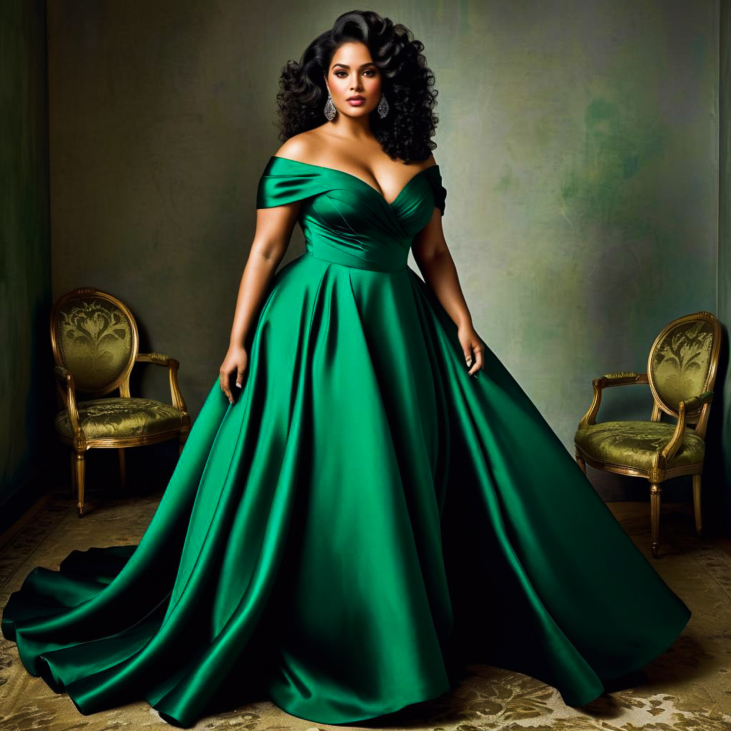 Elegant Curves in Emerald Green Gown