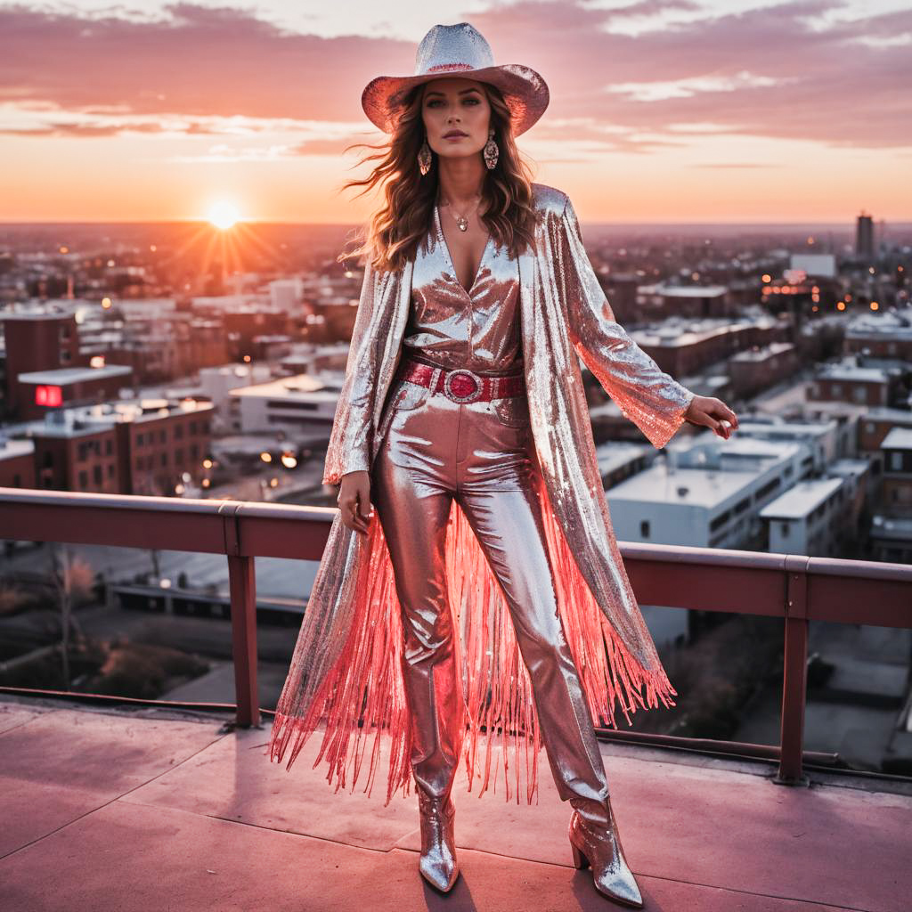 Vibrant Disco Cowgirl at Sunset