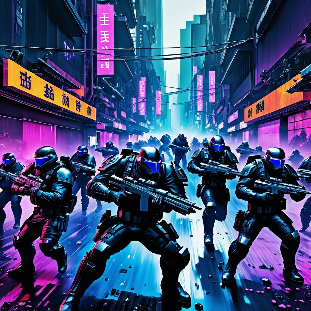 Cyberpunk Assassin vs. Police Troopers