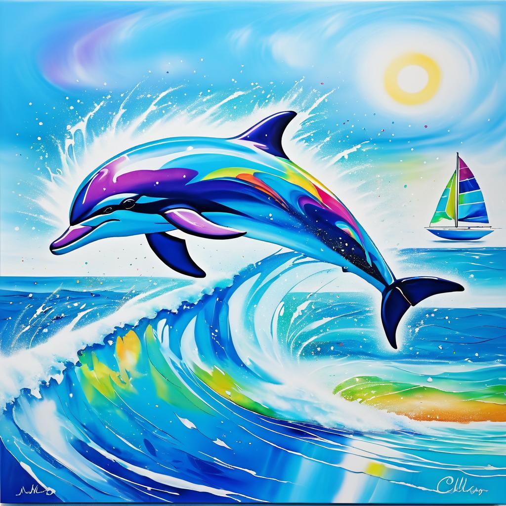 Vibrant Dolphin Leaping Through Waves