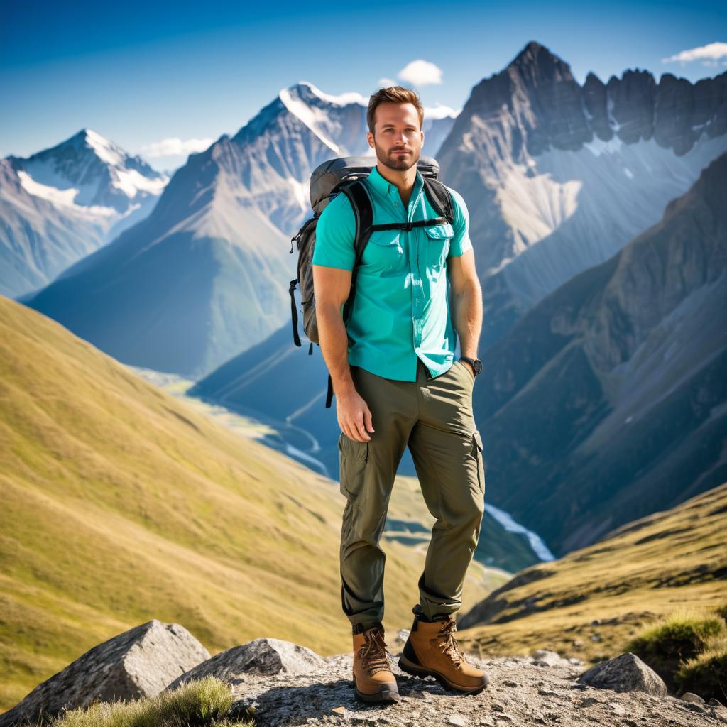 Sporty Hiker Against Majestic Mountains