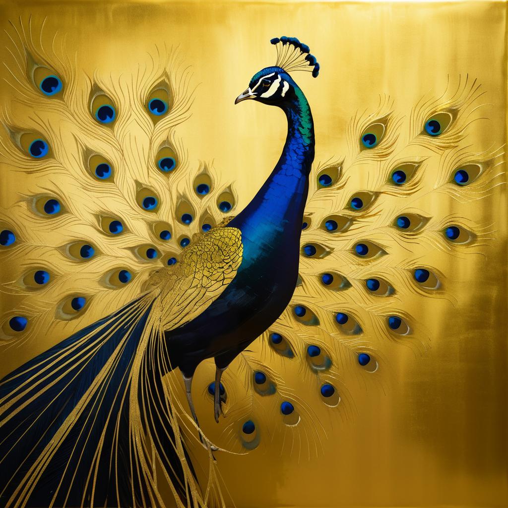 Vibrant Peacock on Gold Background