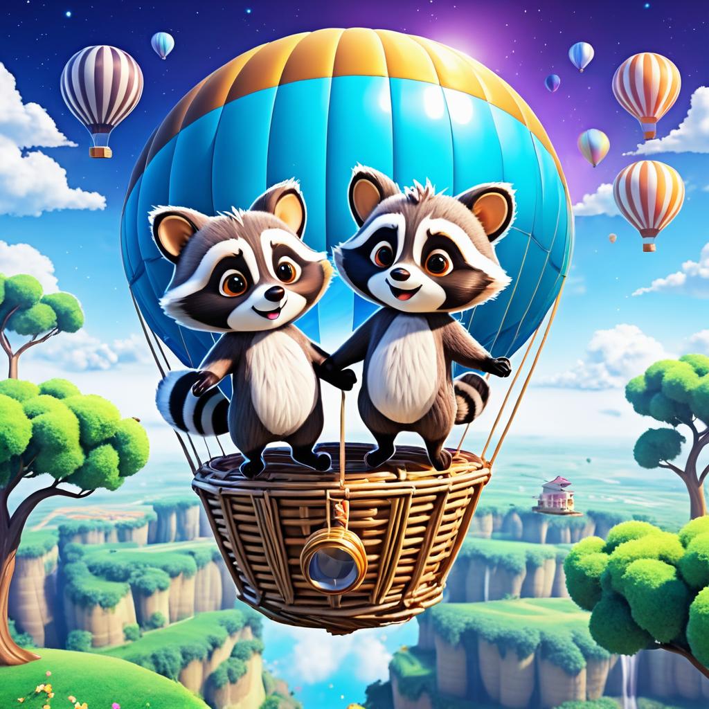 Playful Raccoons in Hot Air Balloon