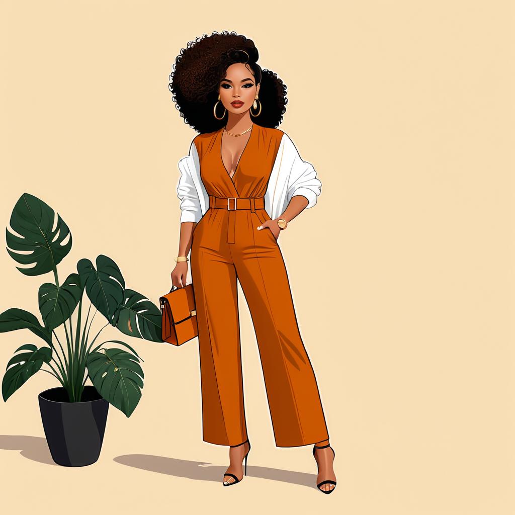 Stylish Biracial Woman Cartoon Illustration