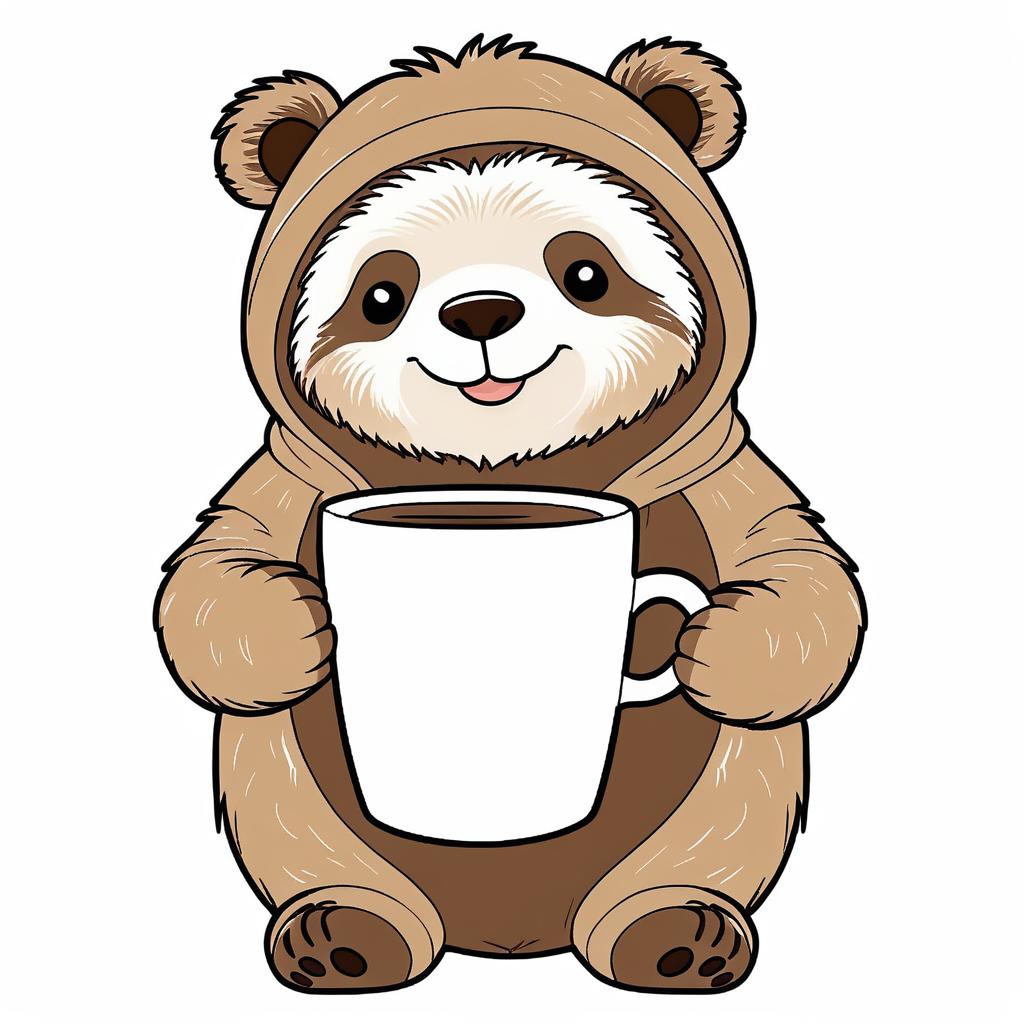 Adorable Sloth Coffee Bear Illustration