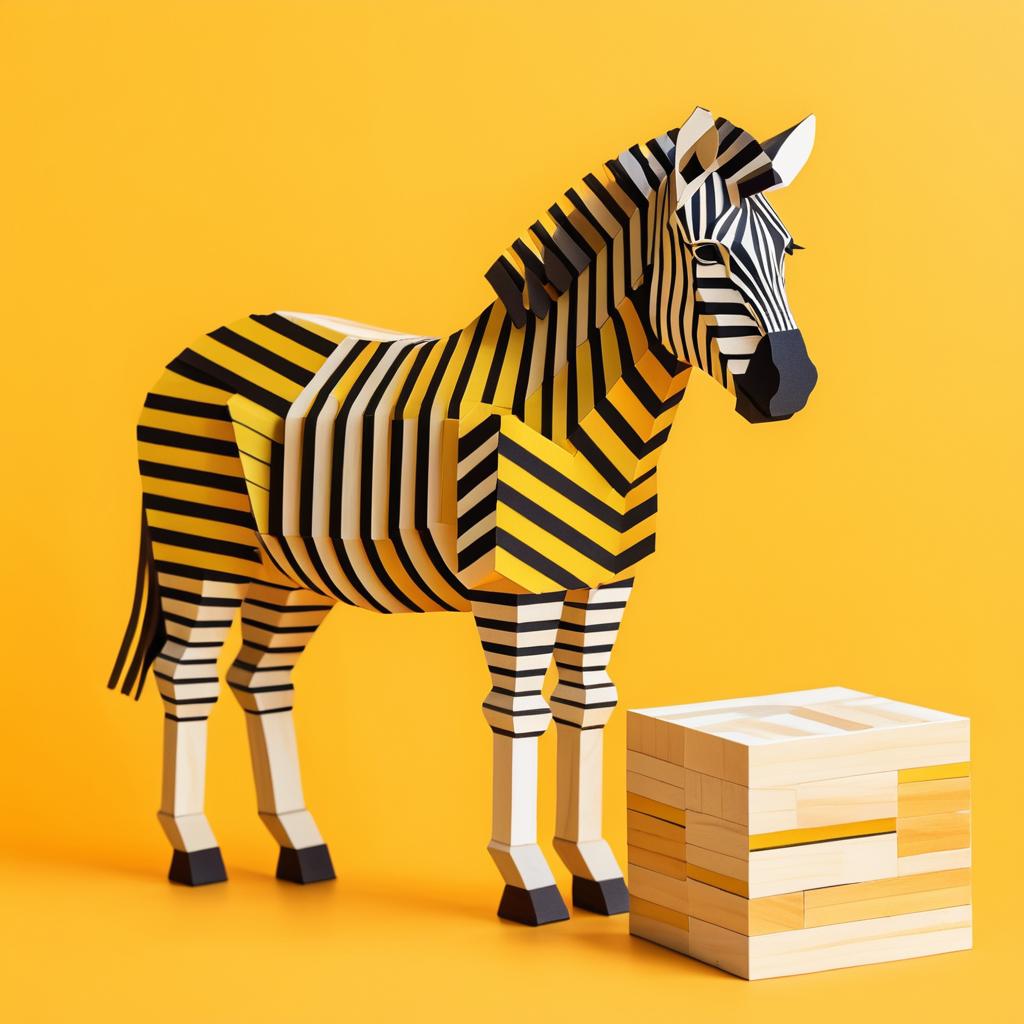 Wooden Block Zebra on Saffron Canvas