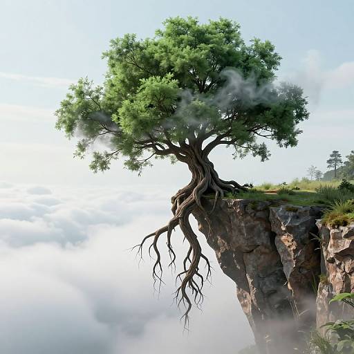 Surreal Inverted Tree on Cliff