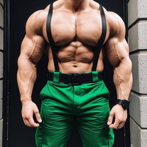 Muscular Shirtless Male Cosplay with Green Combat Pants