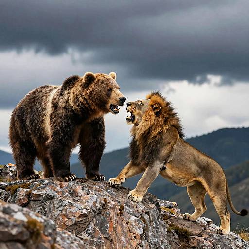 Bear vs Lion Fierce Mountain Battle