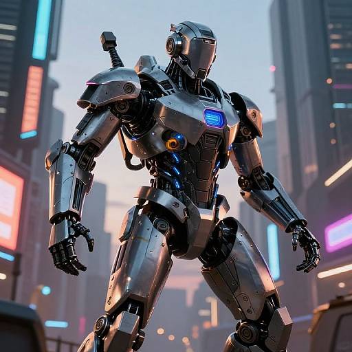 Futuristic Technic Exoskeleton in Cyberpunk City