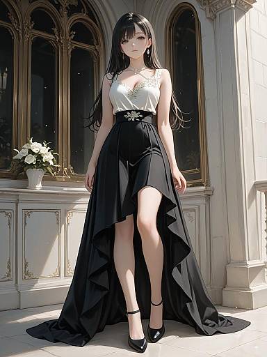 Elegant Woman in White and Black