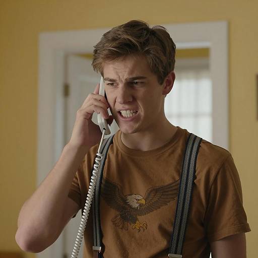 Young Man on Phone in Bright Interior