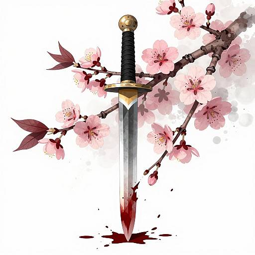 Blood-Stained Sword with Cherry Blossoms