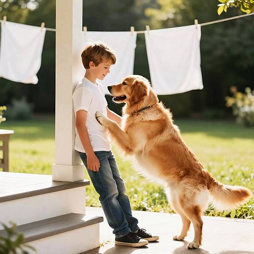 Heartwarming Bond: Boy and Retriever