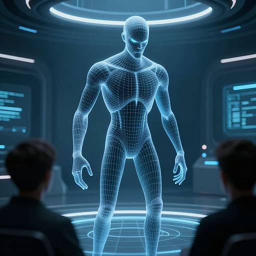 Menacing Wireframe AI in Virtual Room