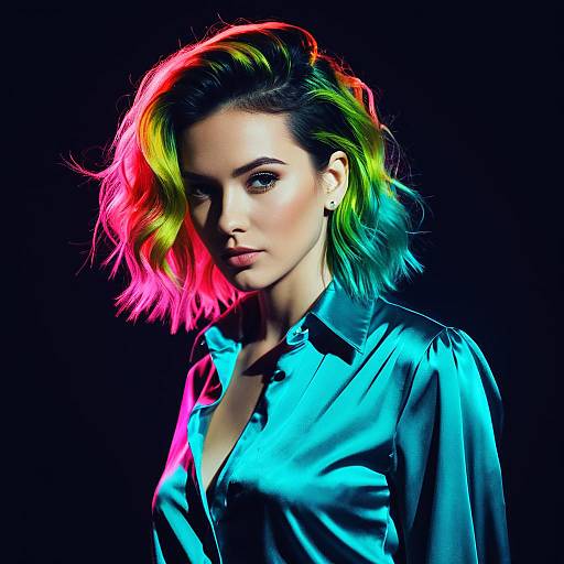 Fashion Woman with Vivid Neon Hair