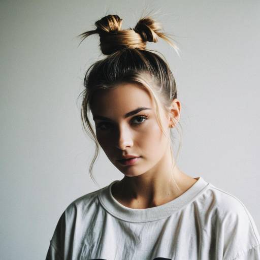 Female Model with Loose Top Knot Hairstyle Female Model with Loose Top Knot Hairstyle