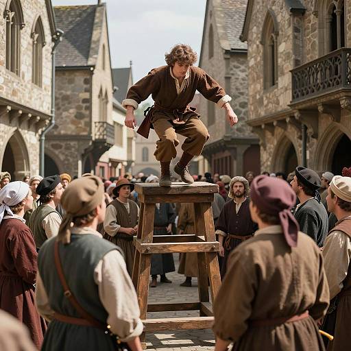 Dynamic Medieval Street Scene with Crowds