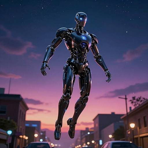 Cinematic Black Cyborg Night Scene