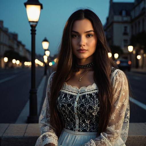 Young Woman in Vintage Dress at Dusk