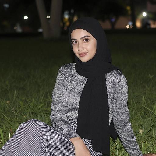 Young Woman in Hijab Sitting on Grass