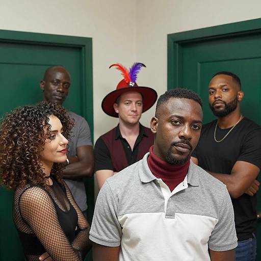 Vibrant Group Photo in Room with Green Doors