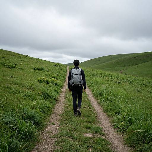 Solitary Hiker on Verdant Path